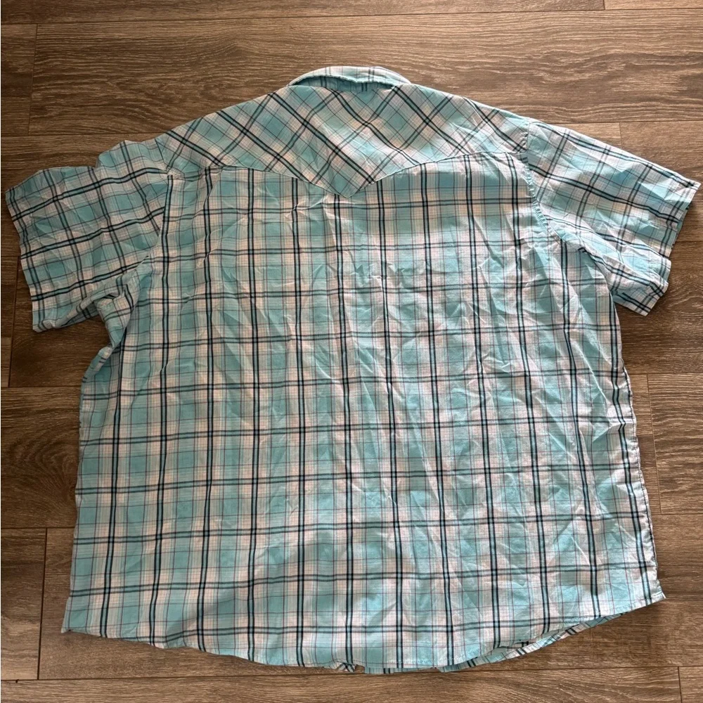 Wrangler Western Shirts Blue Plaid Gingham Button Up Shirt Short Sleeve 3XL GUC - Picture 2 of 4
